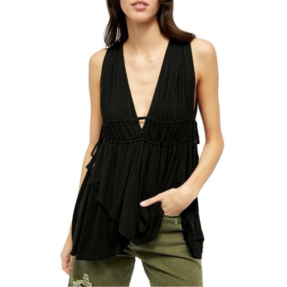 NWT NEW Free People Aries Deep Plunge V Neck Tank Top Tiered grunge vamp witchy - Picture 2 of 13